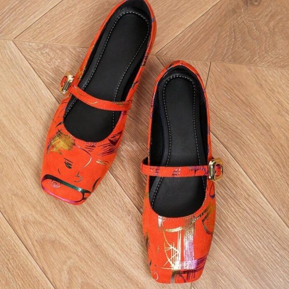 Stylish Orange Mary Jane Flats shoes - Picture 5 of 5
